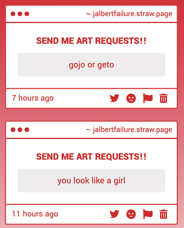 i dont know who geto is so id have to say gojo!!

this is just an odd thing to say no? also you dont know what i look like..?? (unless your a close friend of mine)