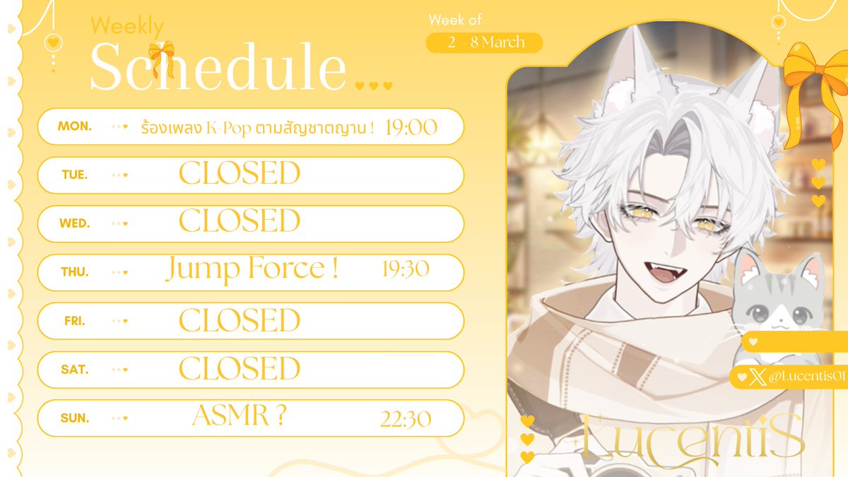 LucentiS01's tweet image. สกิดิ๊วอาทิตย์นี้คับแม๊ะ ๆ  2-8 March  

Hashtags   
Live: #LucentiSLive
Fan  art: #LuluS_FA
General: #LucentiS
#Vtuber #VtuberTH