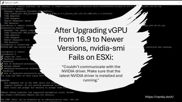 CloudVirtues's tweet photo. Swapping my Tesla P4 for an NVIDIA A2 in my management core ESXi host – then I hit a strange issue. | Andres S. #homelab #vgpu #nvidia #vmware #esxi #vsphere #vexpert #vmug #virtualization #gpu #datacenter #sysadmin #ai #ml #machinelearning https://t.co/aZT4wtpZx6 https://t.co/9ilQQGx9EF