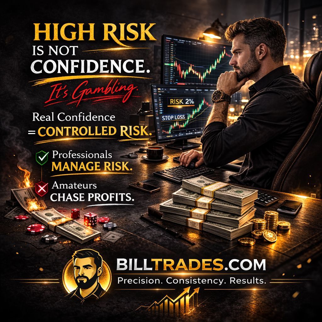 billtradess's tweet photo. High risk doesn’t mean you’re confident.

It means you’re emotional.

Real confidence is boring.
It’s controlled risk.
It’s small percentages.
It’s long-term thinking.

Professionals protect capital.
Amateurs chase adrenaline.

Manage risk.
Let consistency do the rest.

#trading #forex #riskmanagement #traderpsychology #discipline #mindset #daytrading #forextrader #consistency #billtrades