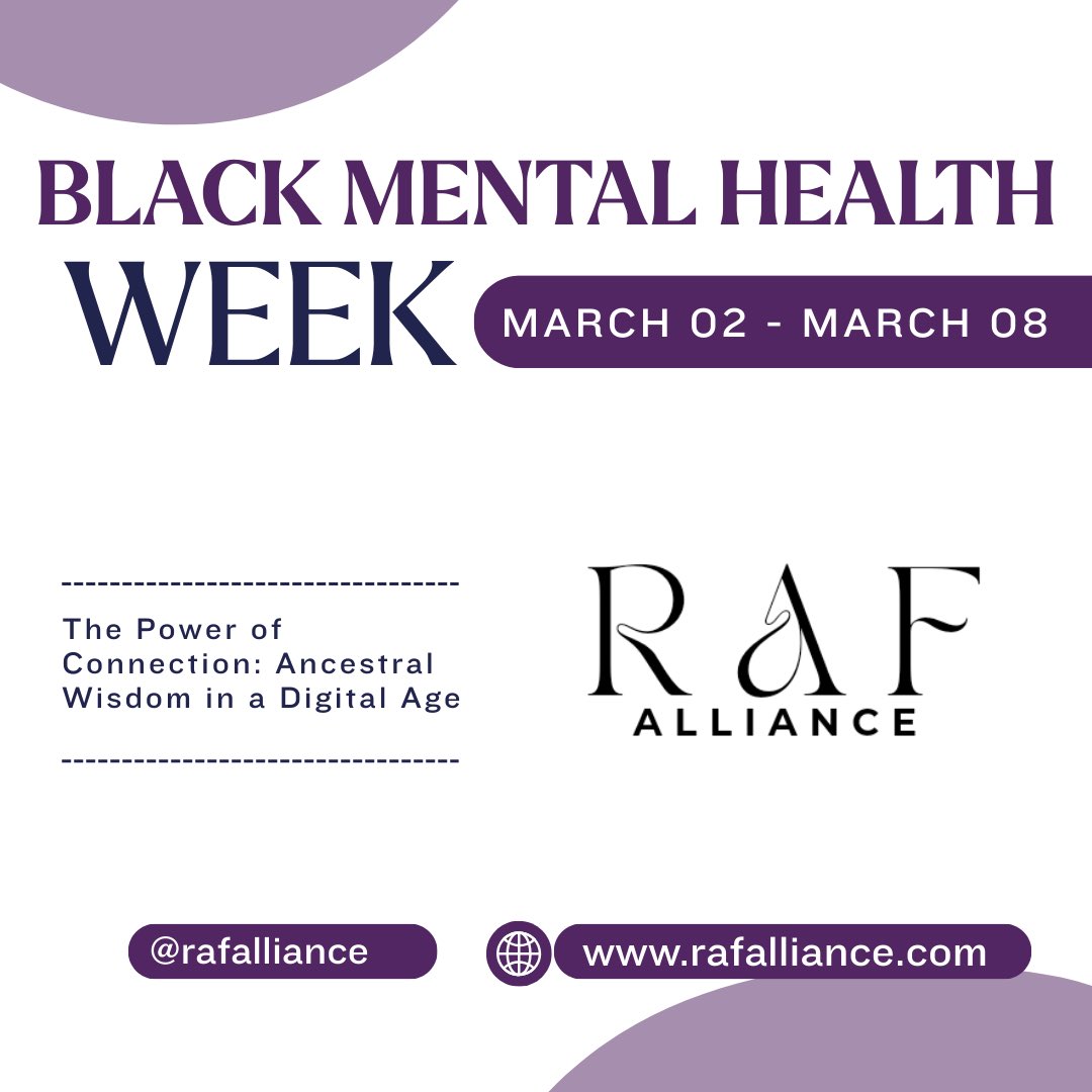 rafalliance's tweet photo. Black Mental Health Week is here. 💜

From March 2 – March 8, black communities across Canada are coming together to highlight the importance of culturally grounded mental health support.

#BlackMentalHealthWeek #RAFAlliance #BlackMentalHealth #CommunityHealing #Ubuntu https://t.co/0apOnkTb0C