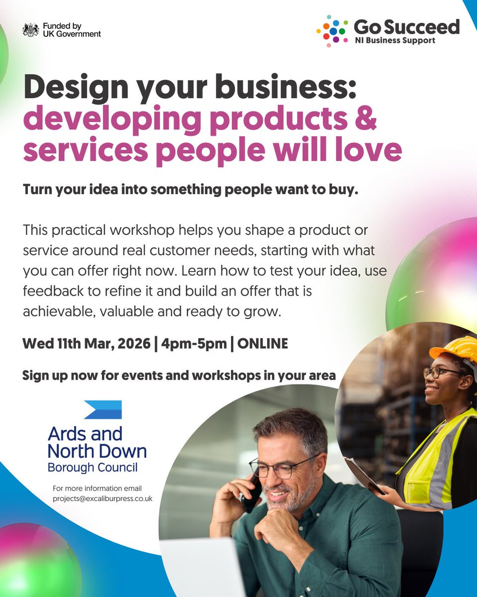 ExcaliburPress's tweet photo. Want to create products or services people will love?

Live in the @ANDborough area?

📅 Wednesday 11th March
⏰ 4pm-5pm
💻 Online

👉 Register here: https://t.co/TWKeLtXZjC

#GoSucceed #StartYourBusiness #BusinessDesign #BusinessSupport #CommunitySupport https://t.co/4ILnjVzfDp