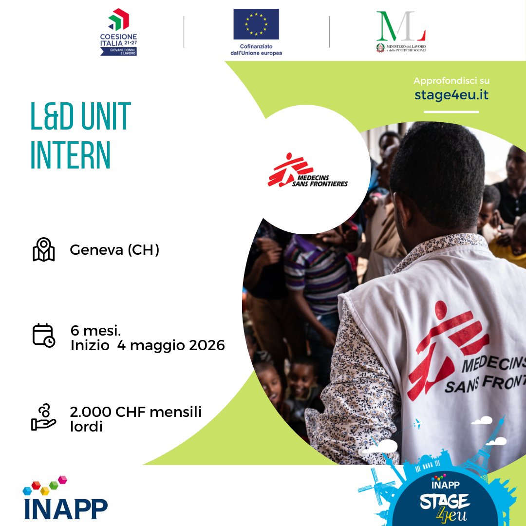 🌍 Stage a Ginevra con Médecins Sans Frontières!
MSF cerca un L&amp;D Unit Intern per supportare il team Learning &amp; Development.

🎓 Richiesto accordo di tirocinio trilaterale + inglese e francese fluenti.

🗓️ Scadenza: 15 marzo 2026

🔗bit.ly/4sgOQYa

#MSF #Internship