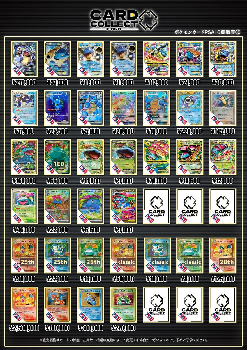 🌟ポケモンカードPSA10買取表④🌟 ポケモンカードを初期から彩ってくれ