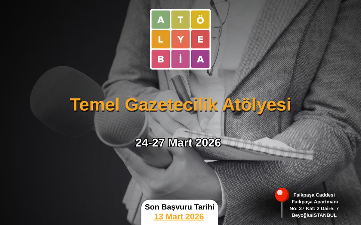 bianet_org's tweet photo. 🔴 2026'nın ilk Temel Gazetecilik Atölyesi'ne çağrı

👉🏼 IPS İletişim Vakfı/bianet, sizleri 24-27 Mart tarihlerinde yüz yüze gerçekleşecek Atölye BİA’nın Temel Gazetecilik Atölyesi'ne davet ediyor. Son başvuru tarihi: 13 Mart Cuma, saat 18.00.

https://t.co/VcjHGabi4t https://t.co/UJWZwaaqZD