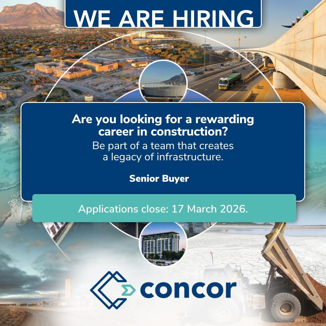 ConcorConstruct's tweet photo. Join Our Team at Concor! We invite qualified candidates to apply for the position of Senior Buyer. Click here to find out more about this career opportunity and to apply:
https://t.co/jSc6cyDemG

NOTE: Applications are via online only and close on 17 March 2026.

#JobOpportuni https://t.co/rr3KW3L82M