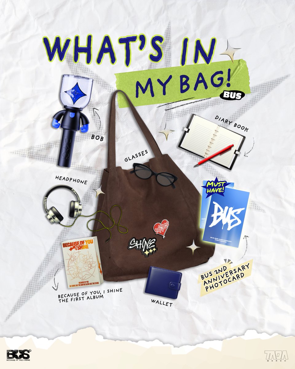 WHAT’S IN MY BAG? 👜 
ส่องไอเท็มที่ขาดไม่ได้ พกไว้แล้วอุ่นใจกว่าเดิม 👀✨

#HappyBUSDAY2025 
OFFICIAL GOODS PRE-ORDER - 31MARCH 2026 
BUS 2ND ANNIVERSARY PHOTOCARD 
250 THB

🔗: shop.ketchupofficial.com

#BUSbecauseofyouishine
#TADAMERCH