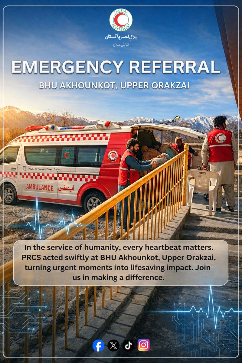 prcsma's tweet photo. In the service of humanity, every heartbeat matters. @PRC_official acted swiftly at BHU Akhounkot, Upper Orakzai, turning an emergency into a lifesaving moment. Compassion saves lives. 
#PRCS #SavingLives #Orakzai #Humanity https://t.co/HTmVACpt6A