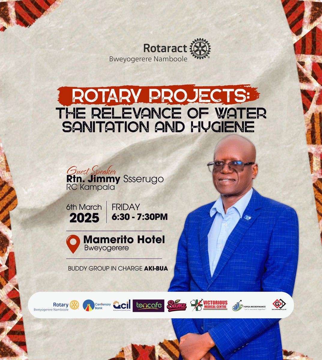 Destadia's tweet image. Greetings, Partners in Service,

Join us for a timely &amp;amp; impactful discussion on the "Relevance of Water, Sanitation &amp;amp; Hygiene in Rotary Projects" with Rtn. Jimmy Sserugo (RC Kampala).

Together, we create lasting change.

#ClubDestadia
#DestadiaPR
#WASH