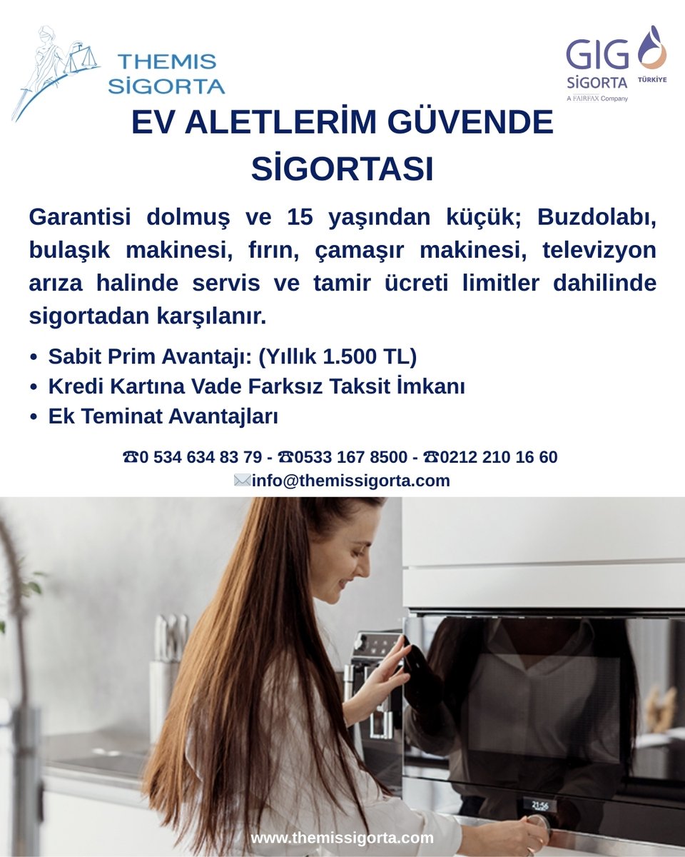 Ev Aletlerim Güvende Sigortası ile ev aletleriniz güvence altında.
Paylaşım bilgilendirme amaçlıdır. Daha detaylı Bilgi için: themissigorta.com
☎0534 634 83 79-☎0533 167 8500-☎0212 210 16 60-✉info@themissigorta.com
#evaletleri #evaletlerisigortası #sigorta #konut