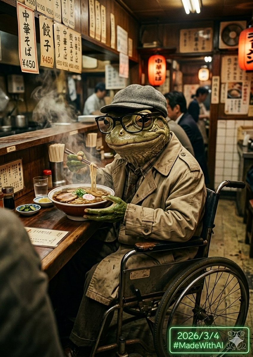 moke2ossc's tweet image. 帰宅！

無事カエル🐸

#MadeWithAI #aiArt 弐代目写楽星
NanoBanana2 / Text2Image 

即日入院の可能性もあったけど、今日は予約のみ。後日リハビリ入院の予定です（1カ月を予定）