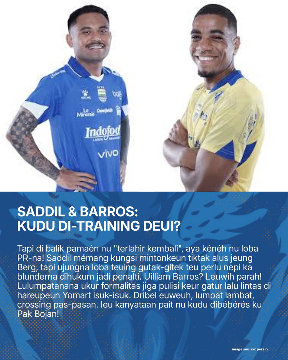 stdnsiliwangi's tweet photo. IMBANG TAPI TEU KECEWA! 🦁🔥
Persib maén cair, Berg asak, Jung makin gacor. Ngan Saddil & Barros loba PR plus lawan persebaya loba dirampok wasit! Untung Pucuk angger tiis. 🧊
BACA FULL DI KARYAKARSA ➡️ https://t.co/dEVhSUGs0c
#stdsiliwangi #Persib #KaryaKarsa https://t.co/fcEPg068OG