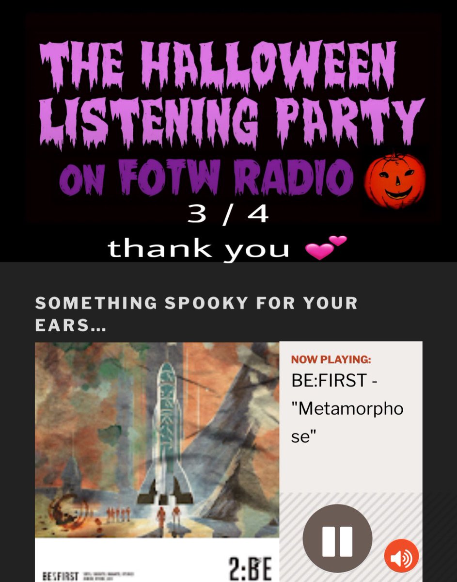 yokko514BESTY's tweet photo. @fotwradio 📻🇦🇺
#Halloweenradio🎃
17:30🇯🇵
Thank you for playing 🎶
(⋈◍＞◡＜◍)。✧♡💕💕💕
#BEFIRST / #BF_Metamorphose
( SHUNTO , RYUHEI )
Shazam⭐️
 BE:FIRSTのMetamorphose https://t.co/OvQp7WHhYV https://t.co/djhKqY3xe5