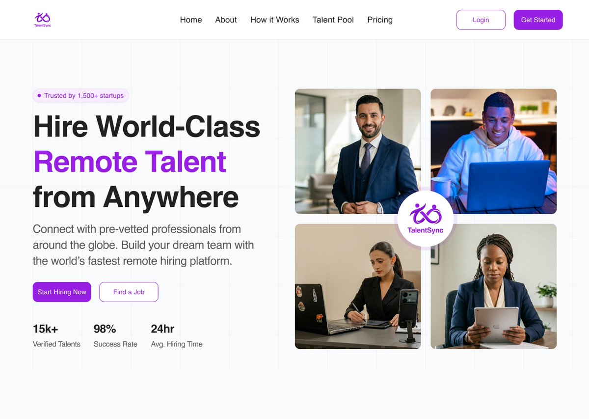 bee_dezigns's tweet photo. The future of work is global and the best talent is just a click away.

For Day 11, I worked on the hero section for TalentSync, a platform that helps startups hire top talents from anywhere in the world.
The goal is to make the hiring process easy for every startup.
#UIUXDesign https://t.co/00azpzWIRX