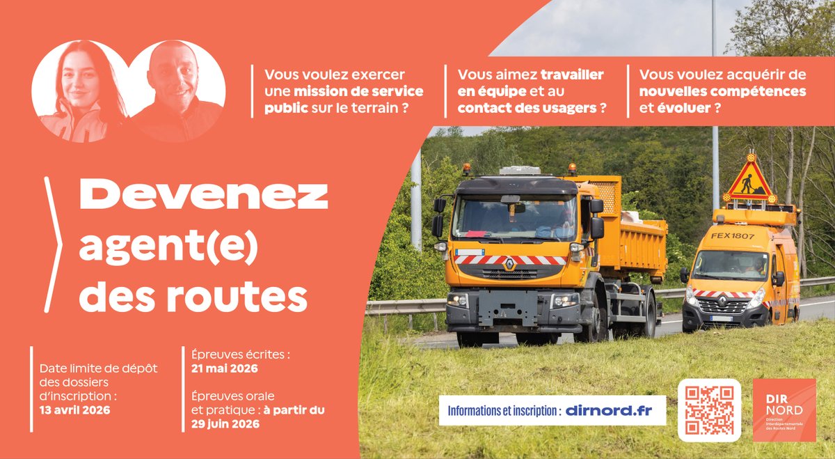 Image de Préfet Pas-de-Calais : #Recrutement

🦺 La Direction Interdépartementale des Routes Nord (DIR Nord) recrute : devenez agent