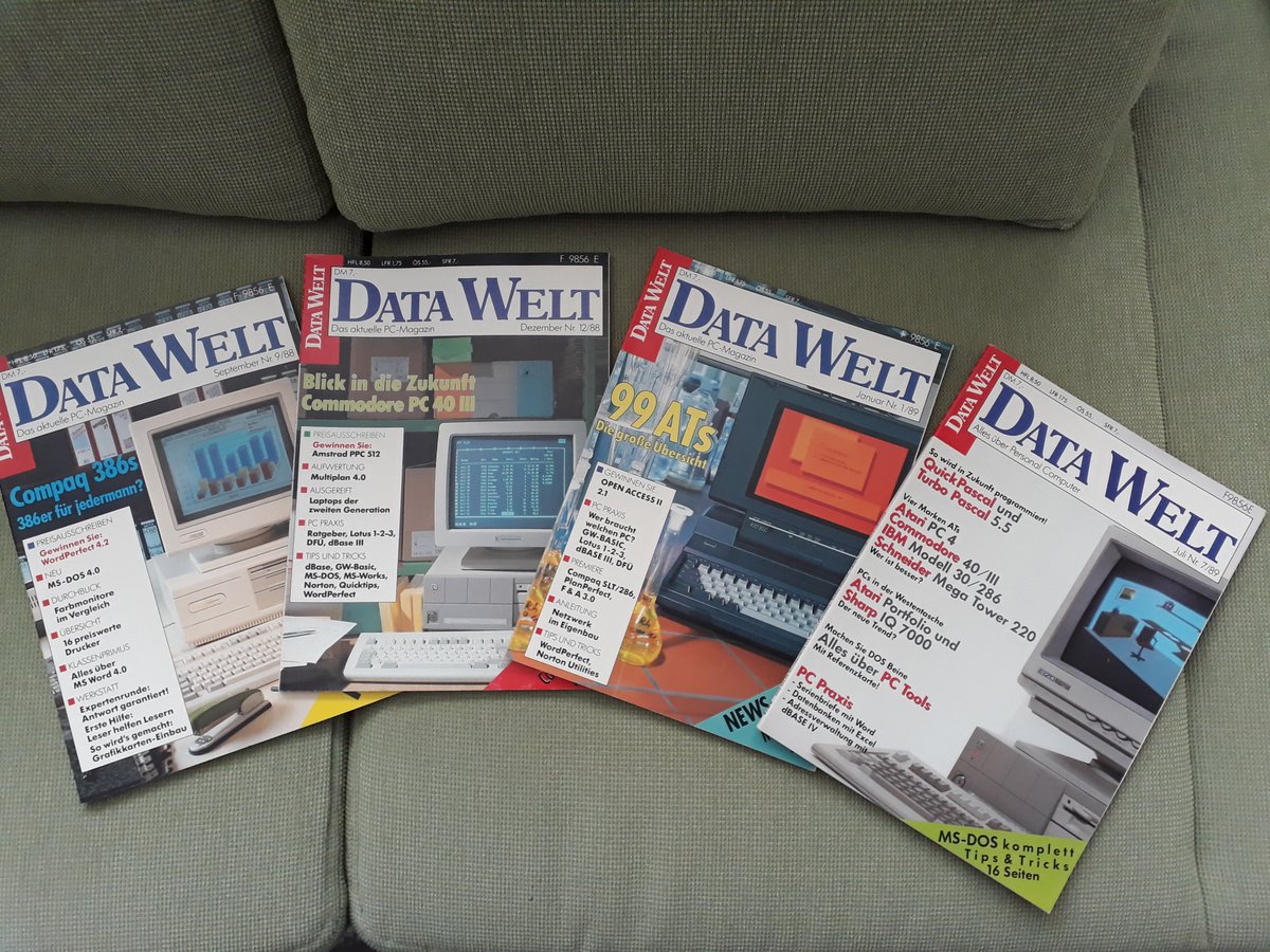 Retrojournal_de's tweet image. Retro-Schätze geborgen💾📚

Mehrere Jahrgänge DATA WELT aus ’87–’89 –
Compaq 386, 99 ATs, Atari ST, Amiga-Messeberichte, MS-DOS komplett …

Damals Zukunft.
Heute Zeitkapsel.

Bereit für die Datenbank.
Bereit für meine Sammlung.
#Retrocomputing #80er #PCGeschichte #Retrojournal
