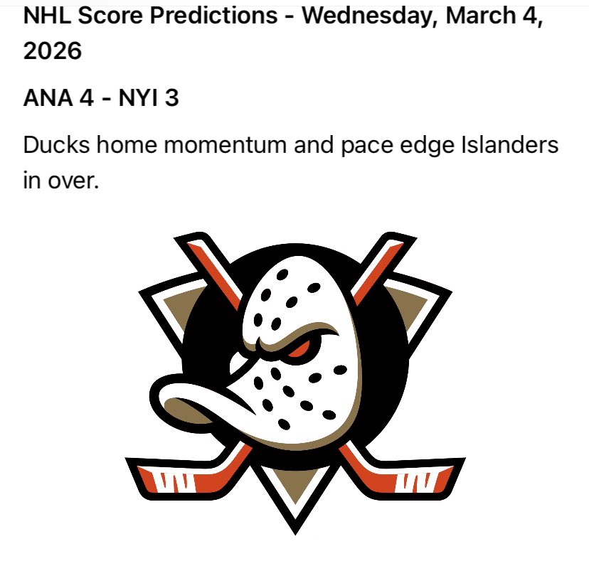 AstrapiV's tweet photo. 🔮🏒OVERNIGHT #NHL 
Wednesday March 4 2026:

ANA 4 - NYI 3
SEA 3 - STL 2
CAR 4 - VAN 2

DET 3 - VGK 2
NJD 4 - TOR 3 https://t.co/xfvGqlvBfP