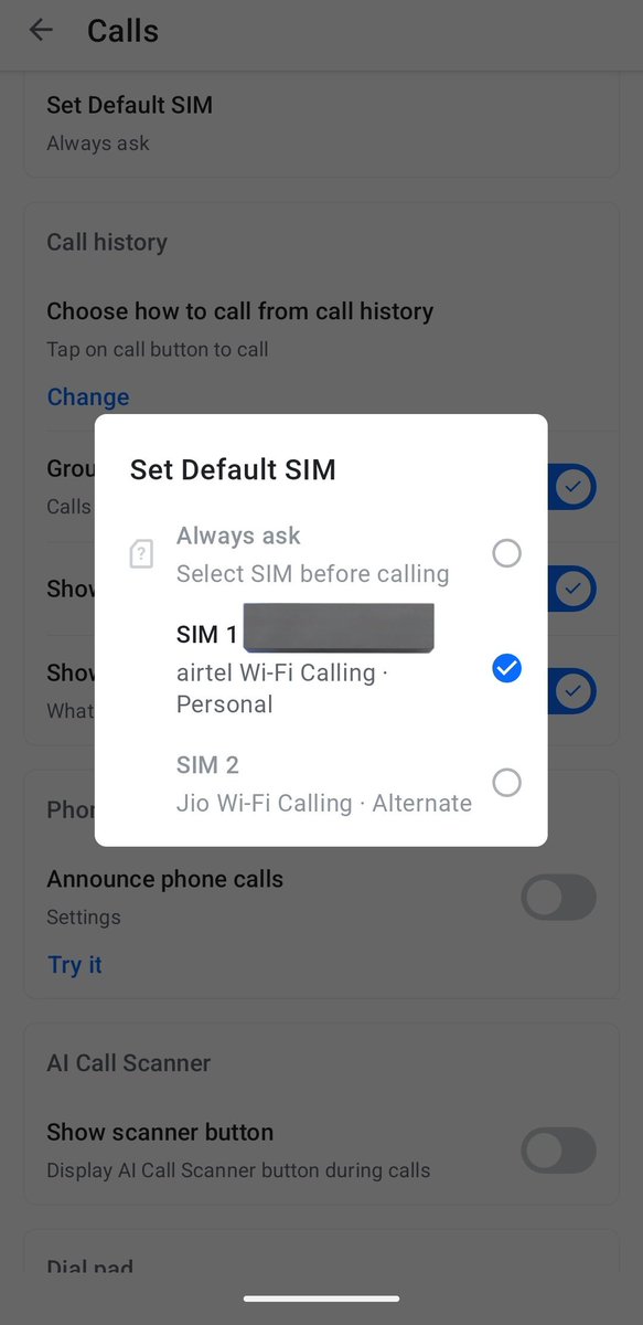 alfiabraham's tweet photo. @TruecallerHelp @Truecaller Hi, I'm facing a bug in the Android app version 26.7.6. The "Always ask" option under "Set Default SIM" for calls is completely greyed out and unselectable, even though I have a dual SIM setup active. Can you help fix this? Screenshot attached. 👇 https://t.co/PFGrnWKTOs