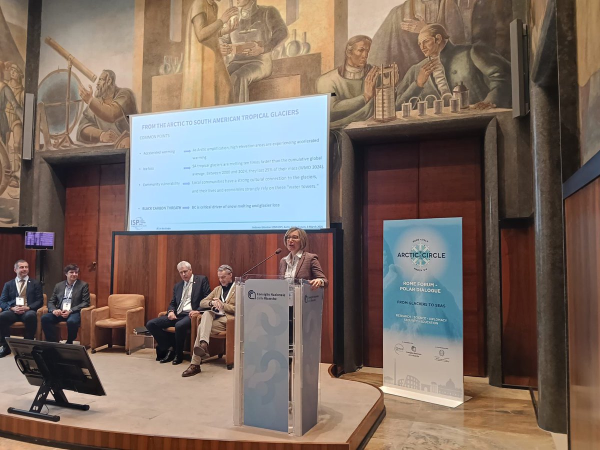 CNRDTA's tweet photo. 🔴 Live from #ArcticCircle #RomeForum
Stefania Gilardoni @cnrisp presents “Black carbon in South America tropical glacier area”
Session “Black Carbon: A Threat from the Arctic to the Andes”, co-organized by #CNRISP, moderated by Warren Cairns (CNR-ISP).
#DTACryo #BlackCarbon https://t.co/czebBm5OAI