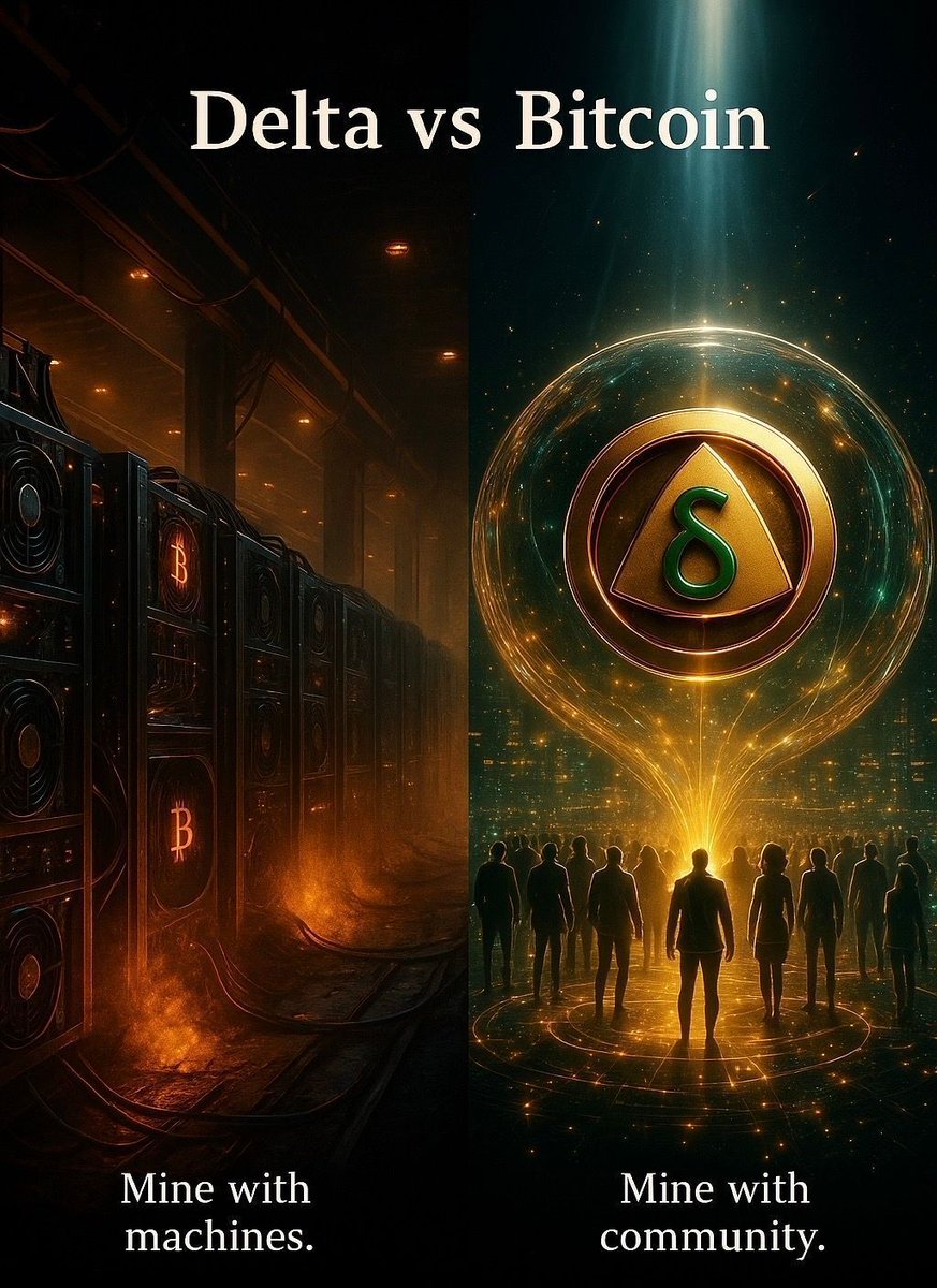 #Delta vs #Bitcoin ⚡️

Bitcoin:
• Proof-of-Work
• Mining through computational power
• Energy-intensive consensus model  ￼

Delta:
• Proof-of-People (PoP)
• Mobile participation instead of hardware competition  ￼
• Distribution through identity-based engagement

Different