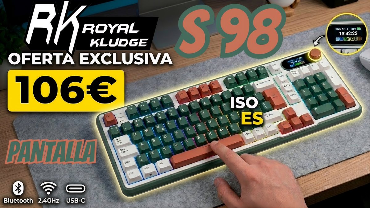tuyoutube2's tweet photo. 🔥 ¿Teclado PERFECTO por 106€? ⌨️ He probado el RK Royal Kludge S98 . Su sonido es increíble  ¡tienes que verlo! 

Viene con pantalla TFT personalizable, rueda de aluminio y layout ISO en español 🇪🇸 (¡con Ñ!). 🤔

https://t.co/aMOajgcGFK

#RKRoyalKludge #RKS98 #TecladoMecanico https://t.co/CFW1ShS9o9