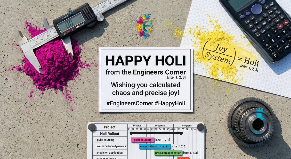 Designing a brighter world, one splash of color at a time. May your day be filled with vibrant energy and structural integrity. 

Happy Holi from Engineers Corner! 🛠️✨

#EngineersCorner #HappyHoli #FestivalOfColors #InnovateAndCelebrate"
