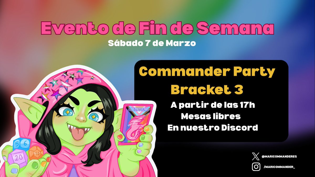 Recordad que ahora tenemos pequeños eventos de fin de semana.

Este sábado... ✨¡Commander Party B3!✨

Entra en nuestro Lobby, conoce gente y diviértete jugando con la mejor comunidad de internet.

¡Os esperamos!