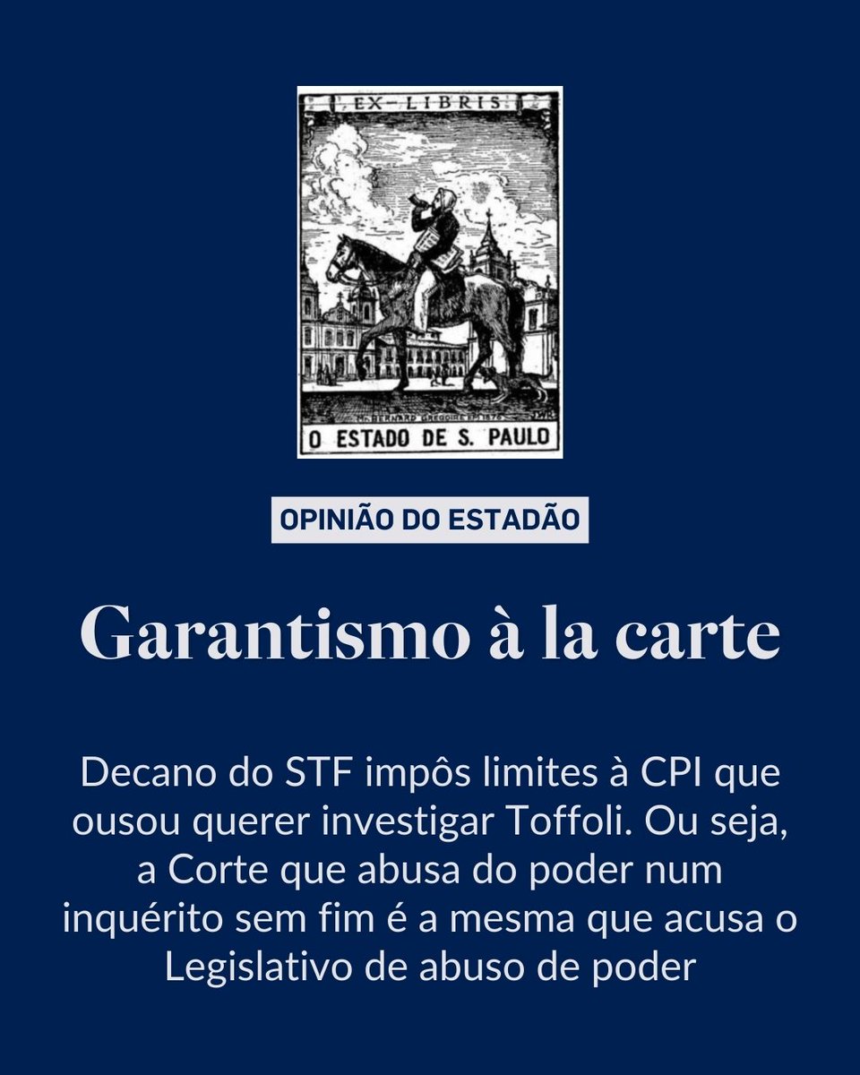 EDITORIAL | Garantismo à la carte – “Um Poder que define unilateralmente seus limites já não está apenas interpretando a Constituição, mas sim administrando-a”. Leia o texto completo em x.gd/hCFXR