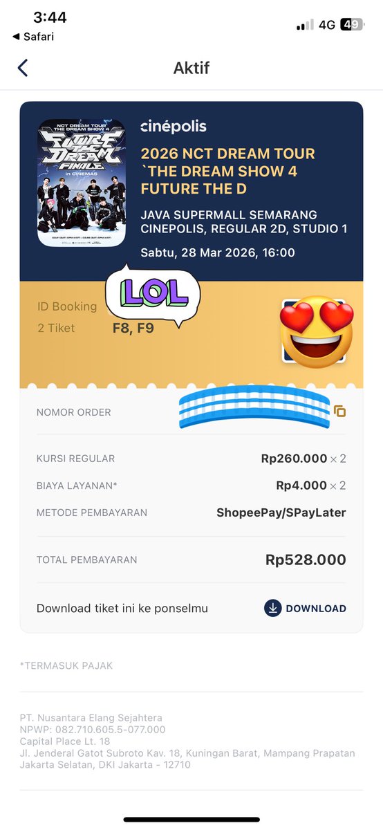 miniminomize's tweet photo. done war, dapet centerrrr huwaa. cinepolis semarang udah bisa tapi lewat apk tix id ygy🤗 thank me later sksksk🙂‍↕️ #nctdream #thedreamshow4_finale https://t.co/1zvzesmlGA