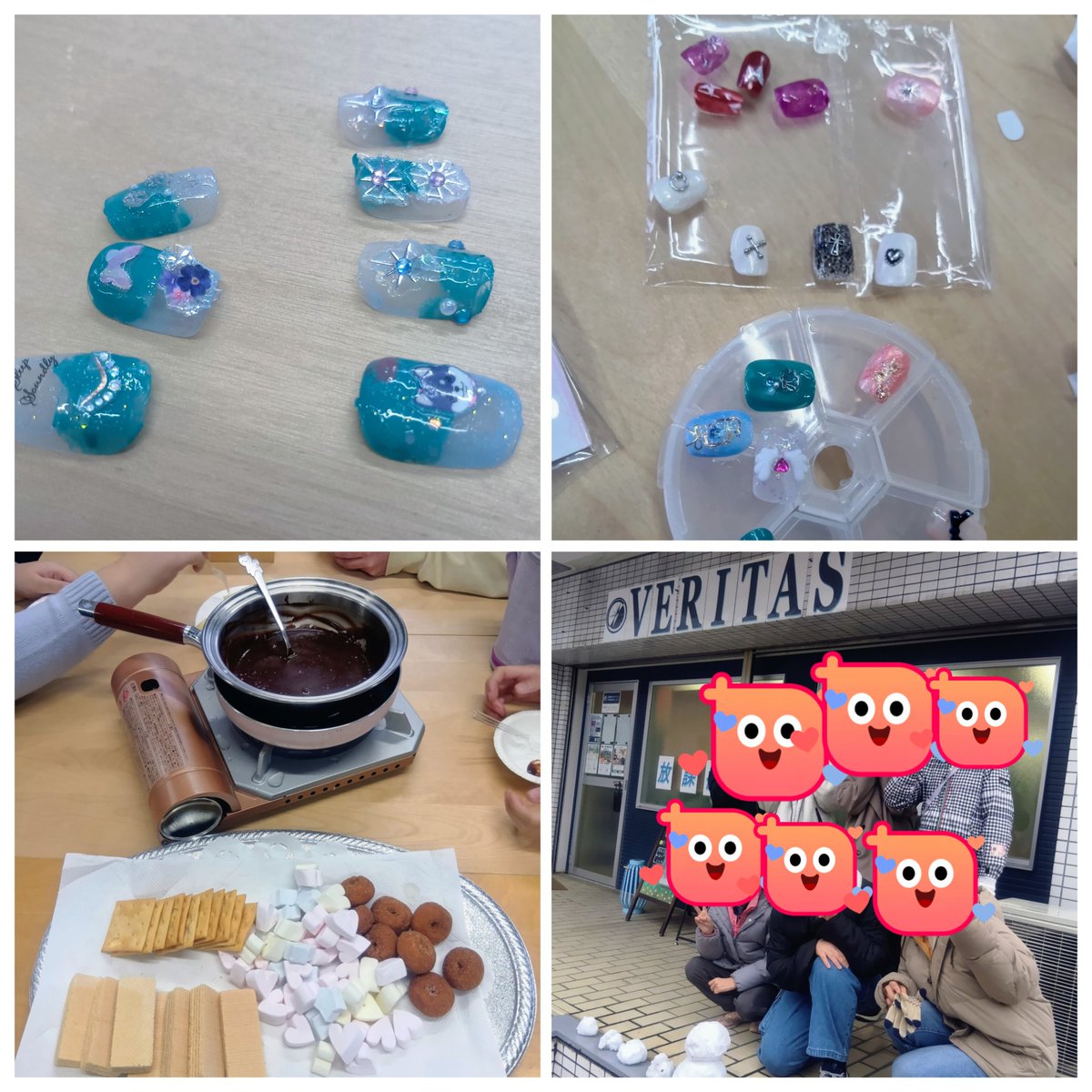 2月の女子部はネイルチップ＆チョコフォンデュ✨
ネイルチップがみんな可愛い！センスが良い！
チョコフォンデュはあっという間にお皿の上の食材がなくなっていました笑
この日は大雪の一日で、最後は公園に行って雪合戦をして、たくさんお喋りして、笑って、体も動かして、大満喫の一日でした😊
