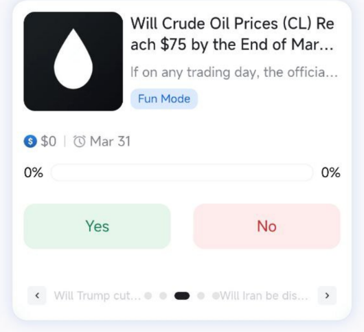 Will Crude Oil (CL) hit $75 before the end of March?
seers.market/en/detail/1775

Geopolitics heating up. OPEC signals shifting. Risk premiums creeping back in.

🟢 Yes — CL trades at or above $75 before March 31
🔴 No — It stays below $75

What’s your probability? 

#Oil #CrudeOil