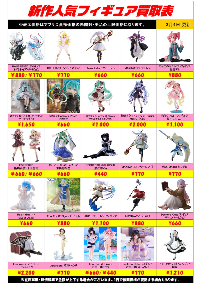 新作プライズフィギュア 買取表更新しました！ プラスアップ