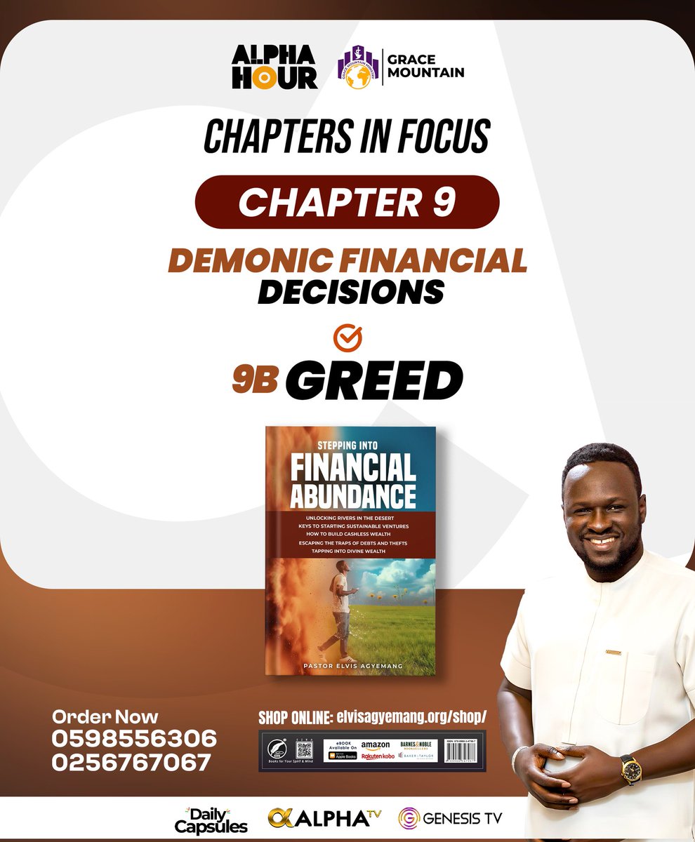 REAgyemang's tweet photo. The spirit of greed promises plenty, but often causes people to lose the little they already have. Greed blinds!
Many demonic financial decisions are fuelled by greed. Read today’s chapter prayerfully and guard your heart...
#Readwithpastorelvis #booksbypastorelvis #PastorElvis https://t.co/XVlAeMtvgB