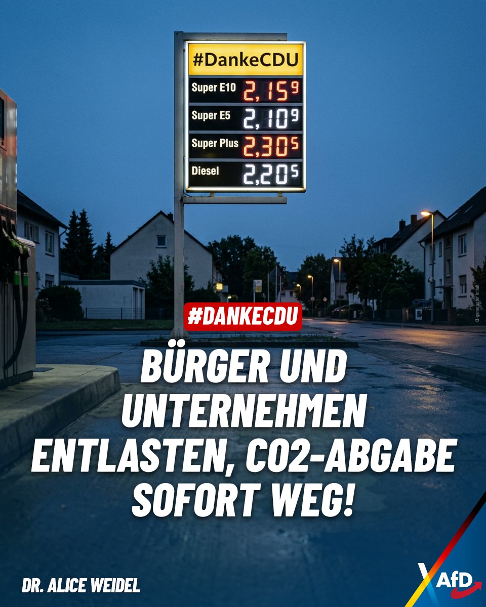 Der Iran-Krieg - in Kombination mit der dümmsten Energiepolitik der Welt - lässt Spritpreise explodieren, Gaspreis geht durch die Decke, kein LNG mehr aus Katar. Danke, CDU! Damit Bürger und Unternehmen schnell entlastet werden: CO2-Abgabe weg und Energiesteuern runter!