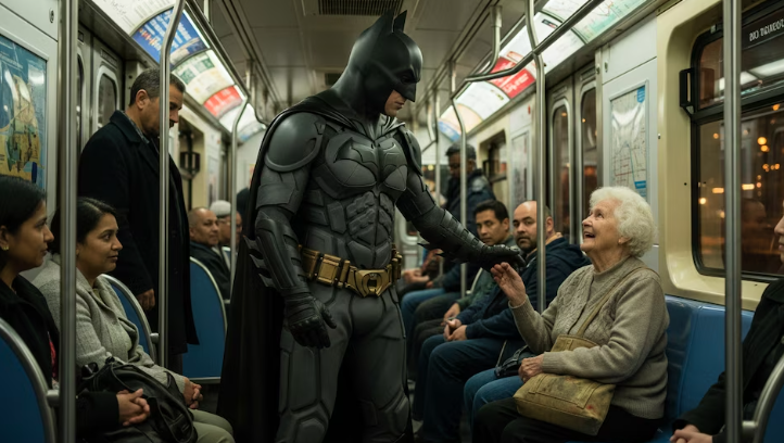 En el metro de Milán ocurrió algo curioso que terminó volviéndose viral. Un hombre disfrazado de Batman subió a un vagón lleno de pasajeros y empezó a comportarse con una amabilidad sencilla: cedía el paso, ayudaba a quienes llevaban bolsas y trataba a todos con cortesía.

Lo