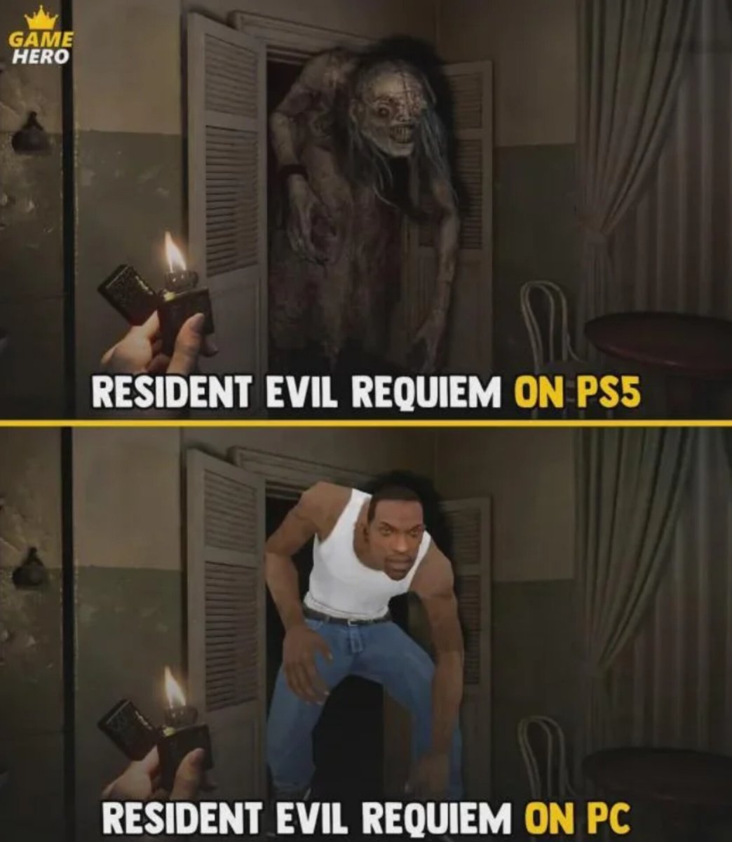 GTA6_Community's tweet photo. PC version of the new Resident Evil 9 escalated quickly 🤣

#gta #GTA6 https://t.co/qGtiEPWCYf