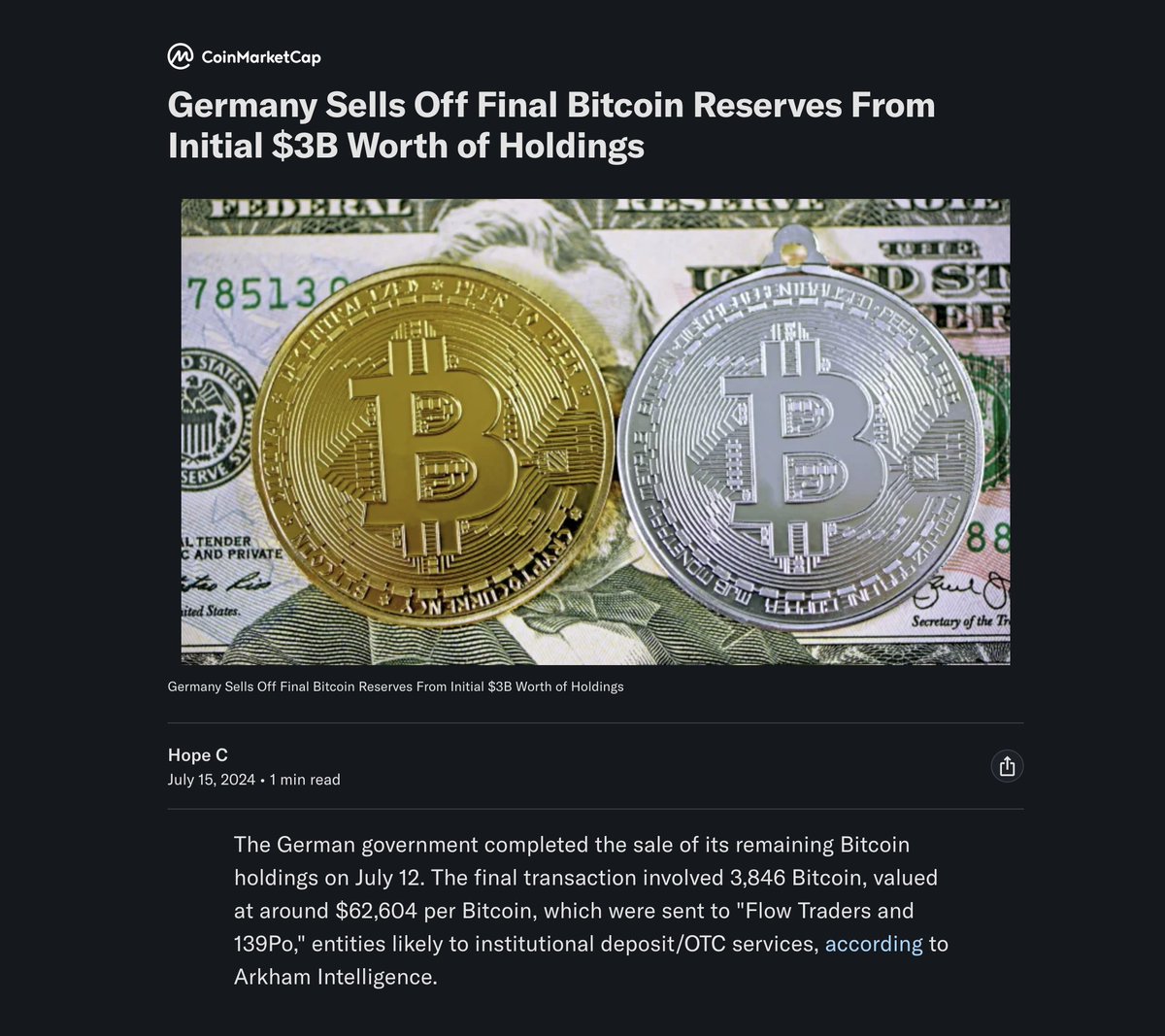 This is your reminder that Germany sold 50,000 BTC at an average price of $57,900.

We've had one of the most brutal selling streaks ever and still, Bitcoin is now 25% higher. 👍
