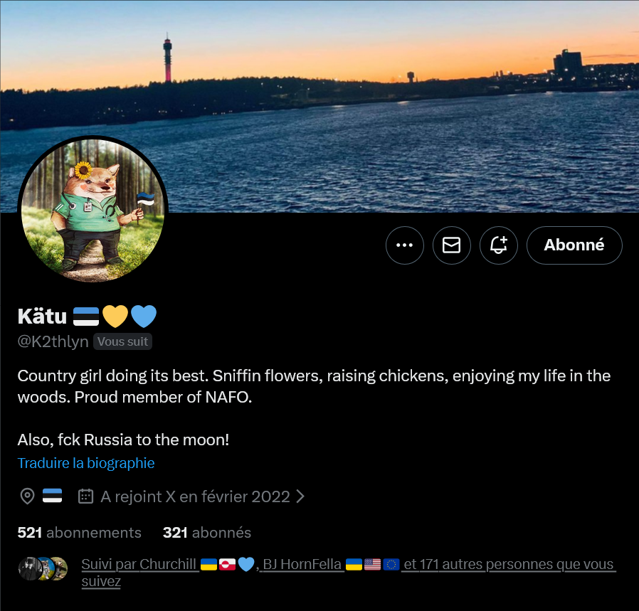 Fellas, can we boost <a href="/K2thlyn/">Kätu 🇪🇪💛💙</a>? 

Thank you 🫡💙💛

#WeAreNAFO
#NAFOExpansionIsNonNegotiable