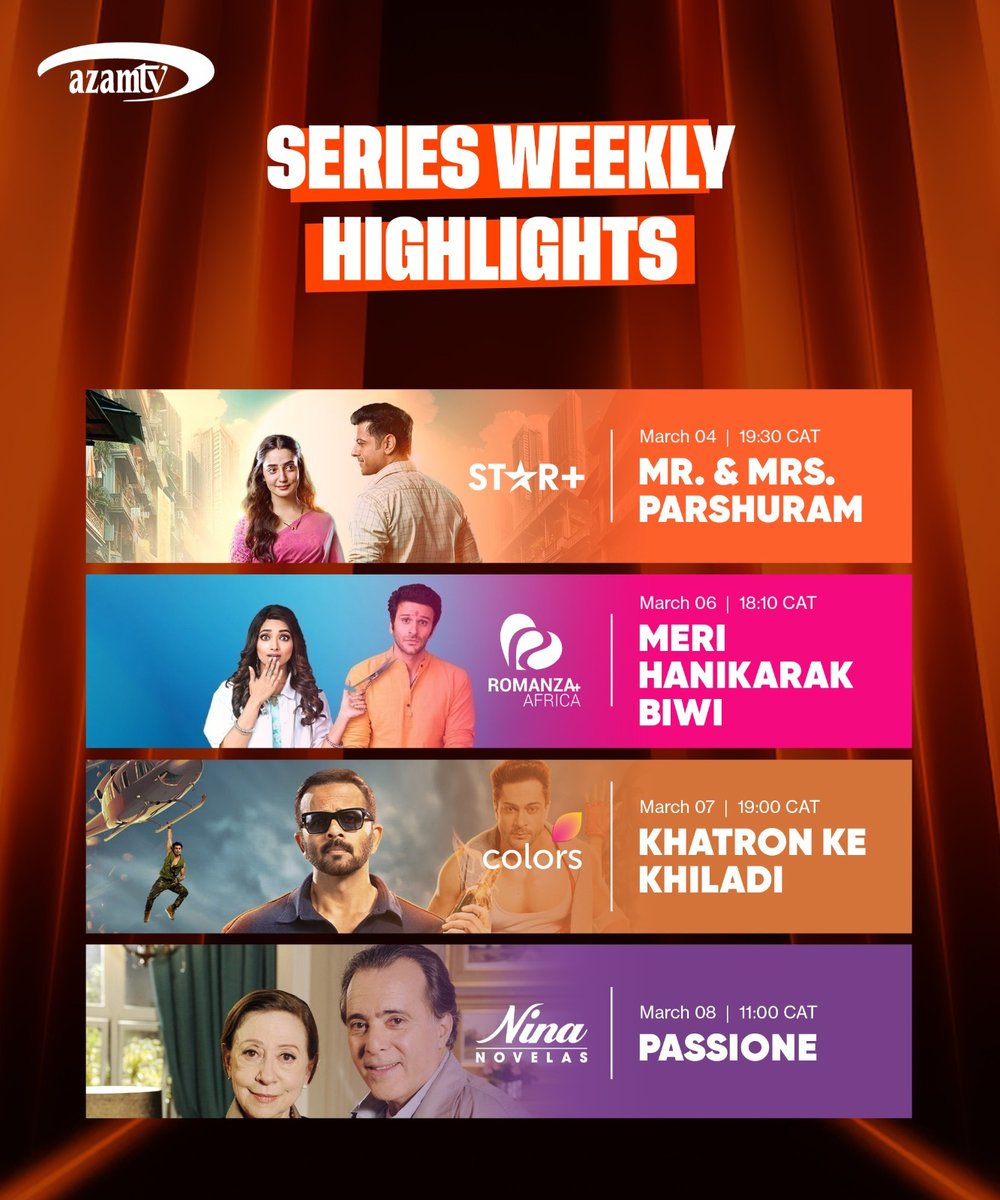 azamtvzw's tweet image. This Week Series Highlights 🎬on AzamTV 🇿🇼

💻 🤳🏾Available for streaming on #AzamTVMax

#AzamTV 🇿🇼 #Entertainment4Everybody
