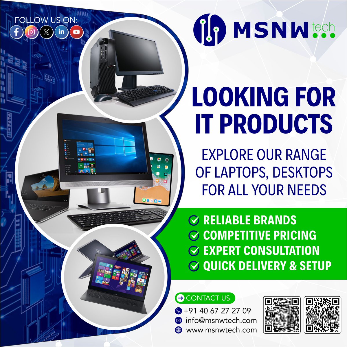 msnwtechpvtltd's tweet image. 🚀 Looking for IT Products? Explore our range of laptops,desktops for all your needs💻✨
Contact us now!📲 +91 88869 13131 | +91 83415 59649
📧 info@msnwtech.com
#LaptopSupply #DesktopSolutions #TechUpgrade #BusinessTech #MSNWTech #ReliableDevices #TechForSuccess