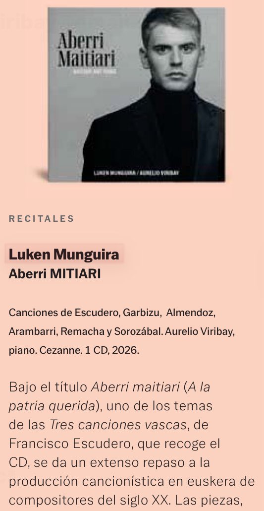 aurelioviribay's tweet photo. Reseña del CD "Aberri Maitiari" en la revista Ópera Actual. https://t.co/LpPRtt426D