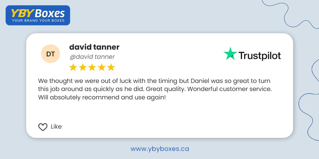 ybyboxescanada's tweet image. We are elated to receive your review, David!⭐⭐
All our team members are constantly engaged with clients to provide the best customer service, and work done

📰 More Reviews: shorturl.at/Z4ev0

#YBYBoxes #YBYBoxesCanada #TrustpilotReview #Feedback #HappyClients #Packaging