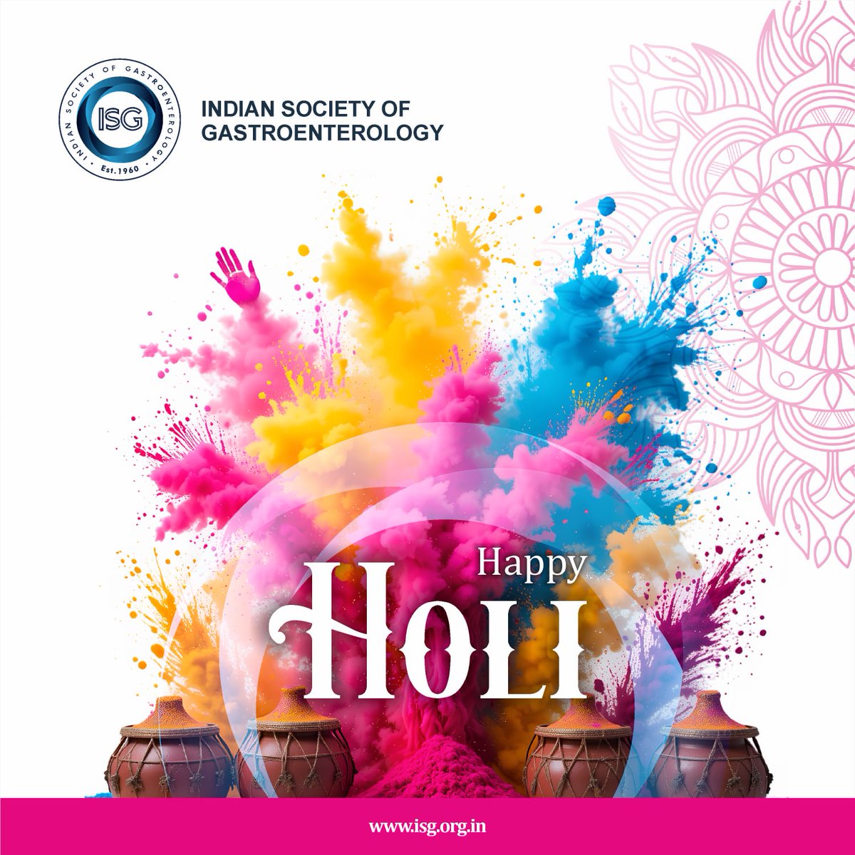 OfIndian23065's tweet photo. The Indian Society of Gastroenterology wishes you a colourful, joyful, and safe Holi! 🌸🌈
May this festival fill your life with happiness and good health.

#HappyHoli #ISG https://t.co/U9MhOwESq3