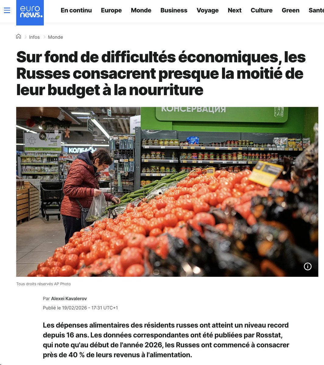VolodimirZelen1's tweet photo. 💥 On peut souligner que les ménages russes dépensent presque la moitié de leur budget à la nourriture - c'est presque TROIS FOIS plus qu'en France, et au plus haut depuis 25 ans. https://t.co/NkPVgBtjNu
