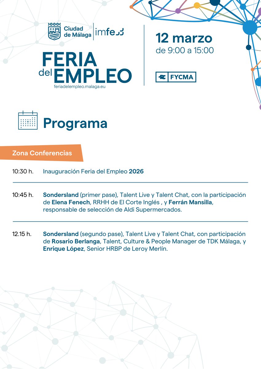 malagaimfe's tweet image. 🔍 ¡Ya puedes consultar la #programación completa de nuestra Feria del #Empleo!  

 🏢Descubre las 80 #empresas empleadoras que participan: feriadelempleo.malaga.eu 
👩‍💻acortar.link/E5T3ka #Málaga #MálagaEmpleo

@malaga

@MalagaJuventud

@SonderslandFes