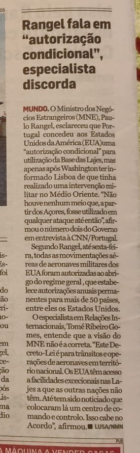 A situação do Irão não é fácil de gerir para Portugal. Mas preocupa-me que o caminho escolhido pelo governo esteja a lançar uma confusão perigosa acerca da soberania portuguesa sobre a Base das Lajes. No Açoriano Oriental, sobre o que disse o MNE: