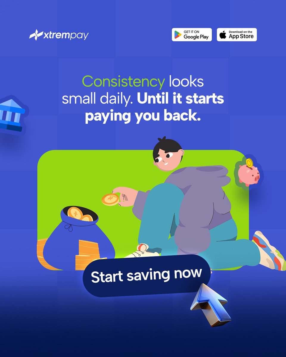 xtrempay's tweet photo. It may look small today, but your future balance will tell the story. Earn Coins, join Raffles, answer Trivia questions and stay consistent with Xtrempay. Start saving now. https://t.co/I0A1cg8vwM