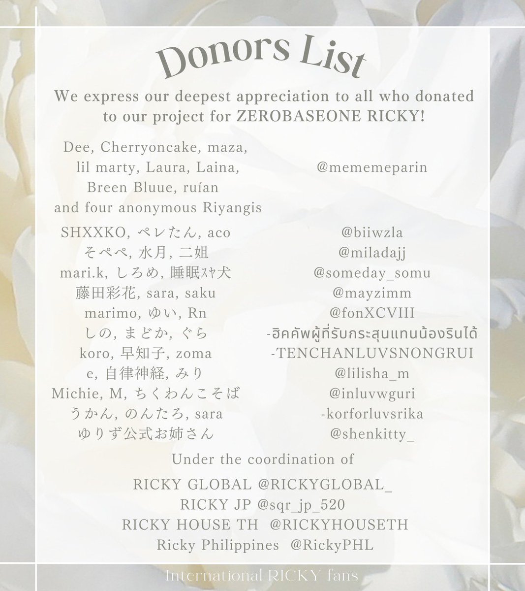 [📢] — รายชื่อผู้โดเนทโปรเจกต์โฆษณา Encore มากกว่า 30,000 KRW

สวัสดีค่ะ เราขอขอบคุณทุกคนที่ร่วมโดเนทให้กับโปรเจกต์โฆษณาของเรา รวมถึงผู้โดเนทที่เราไม่ได้เอ่ยถึง ที่ร่วมทำให้โฆษณานี้เกิดขึ้นได้  โดยเฉพาะอย่างยิ่งในช่วงเวลาที่เปิดรับบริจาคค่อนข้างสั้น ขอบคุณทุกคนที่มีส่วนร่วม