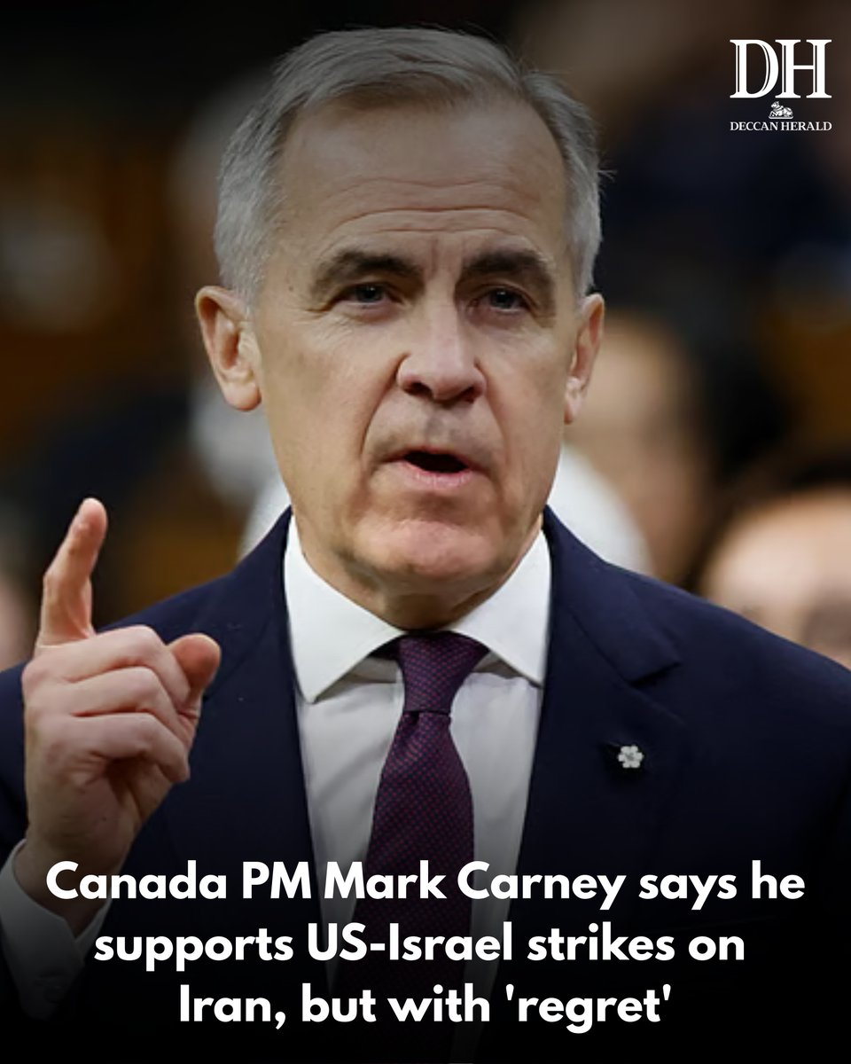 DeccanHerald's tweet image. Canadian Prime Minister #MarkCarney  called for de-escalation in the #MiddleEast and said all countries engaged in hostilities, including the US and Israel, must ‌respect international rules of engagement. However, he added that while he supports strikes on #Iran, he takes this