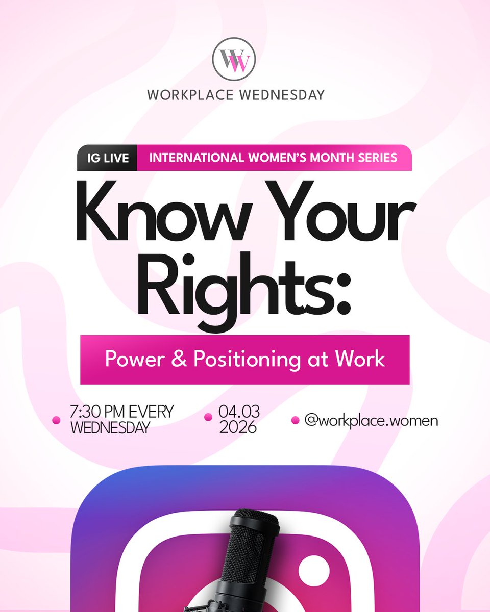 Today, we launch a new series inside Workplace Wednesday; designed to equip women not just to survive work, but to WIN at work.

If you’re serious about your growth, voice, and value, it's for you!

📍 IG Live <a href="/workplace/">workplace</a>.women

🗓 Today (04.03.2026)

⏰ 7:30PM

Don't miss out!!!